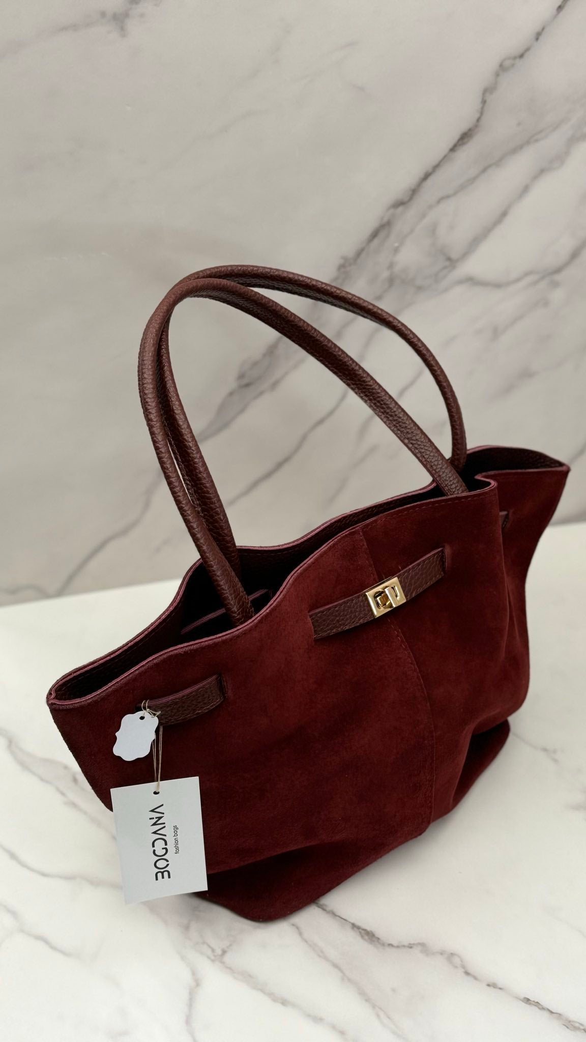 Stylish Suede Bag with Two Straps and Quality Hardware