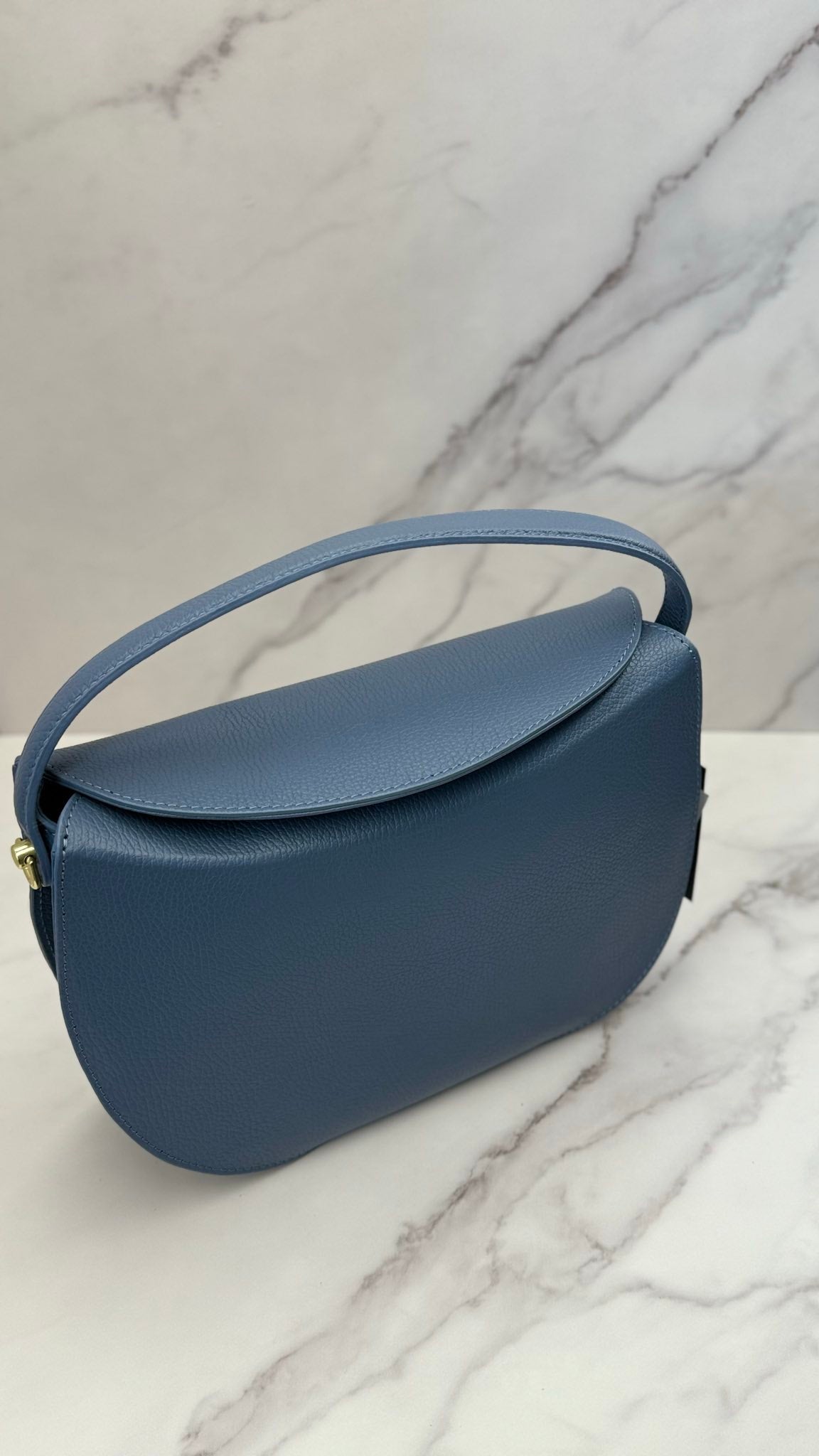 Small Italian Leather Bag with Two Straps and Hidden Magnet
