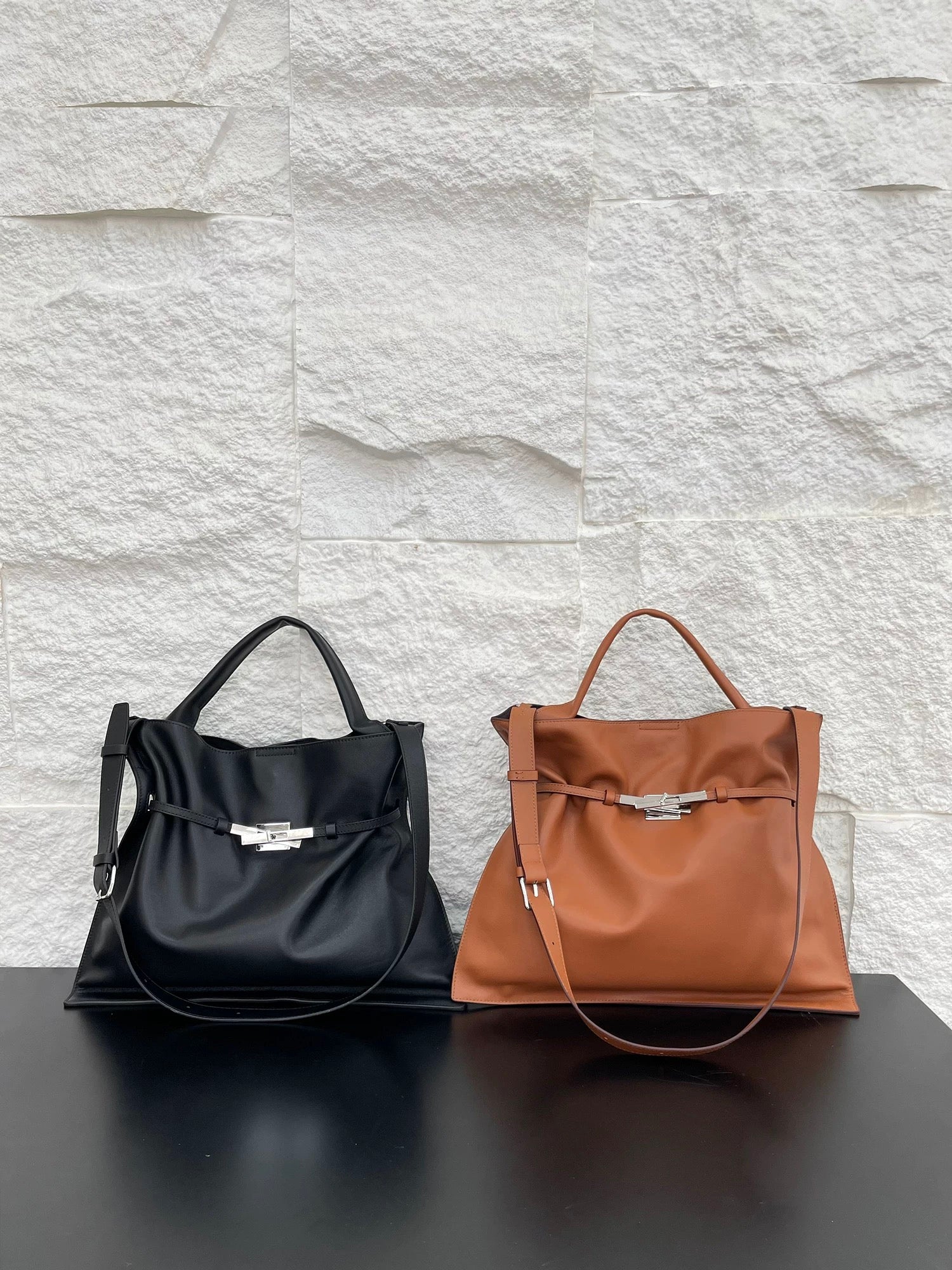 LuxeCity Leather Tote – genuine leather bag with top handle & adjustable strap, fits 14” laptop
