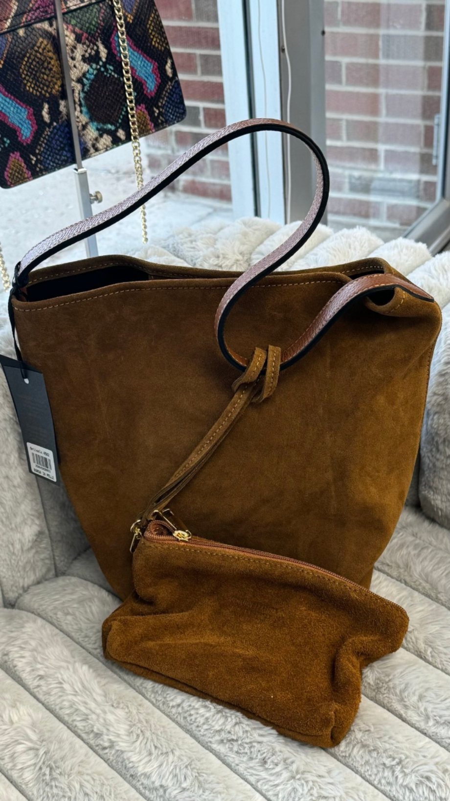 Convenient Boho Style Suede Bag with Cosmetic Pouch