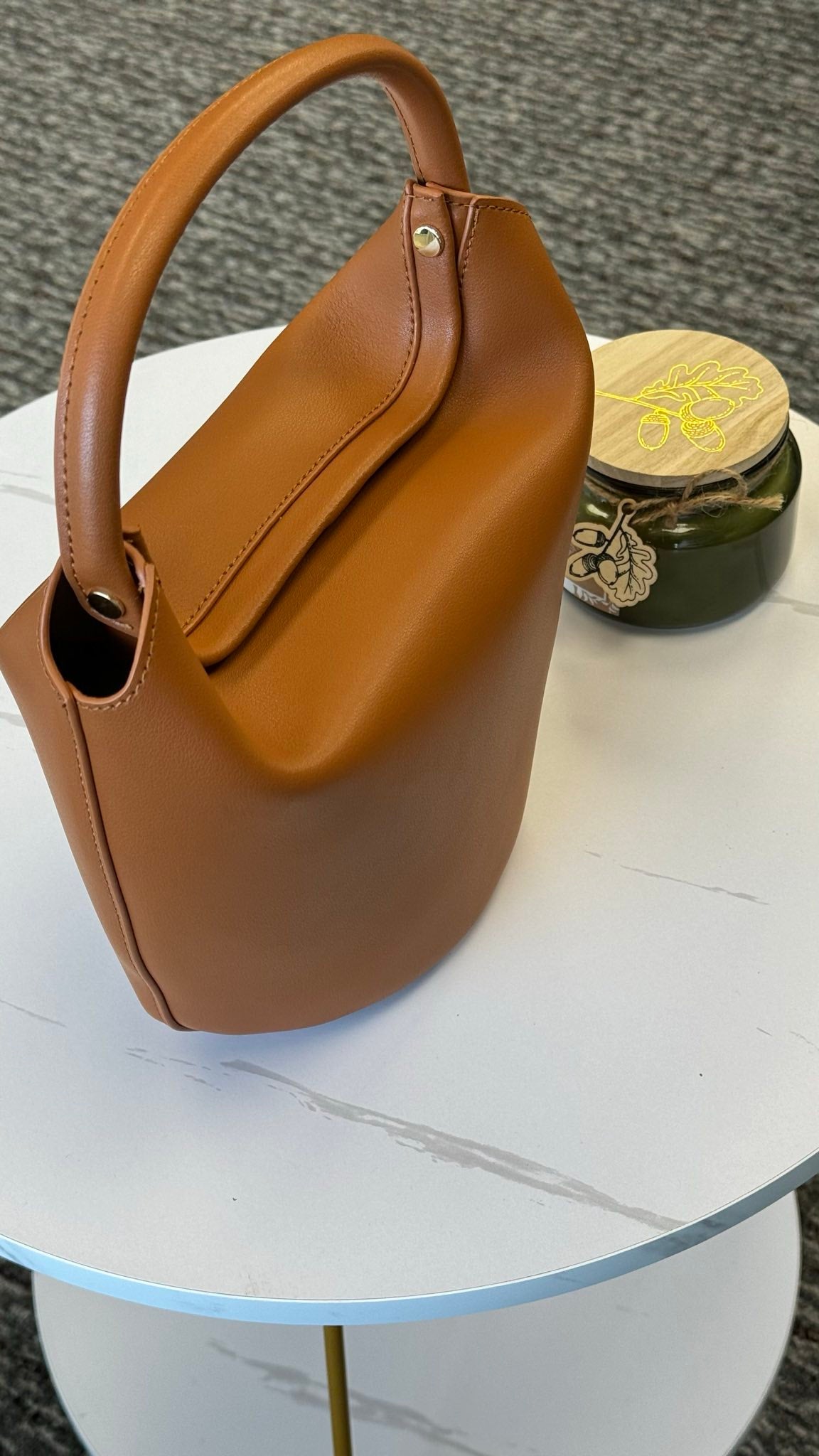Barrel-shaped Bag in Genuine Leather