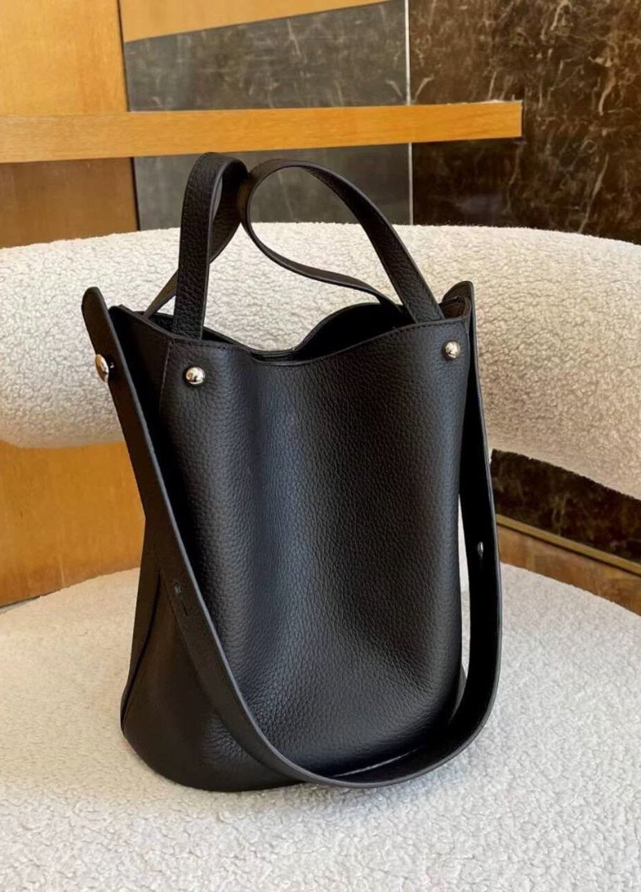 “Versatile” — leather bucket bag