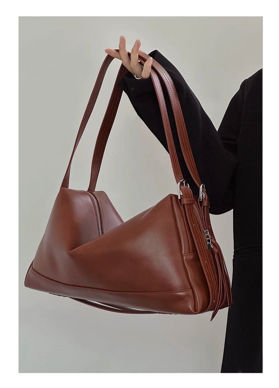 “Livia — Leather Bag in Rich Brown Shade”