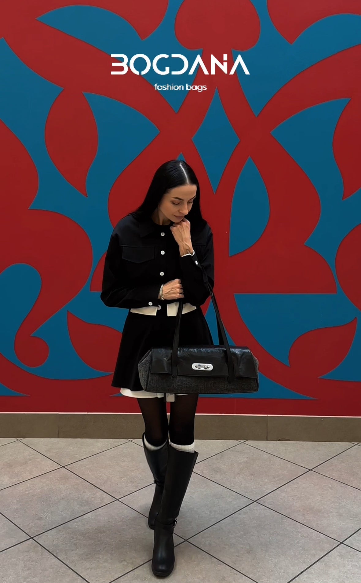 Structured Shoulder Bag – Genuine Leather & Fabric Tote for Everyday Style