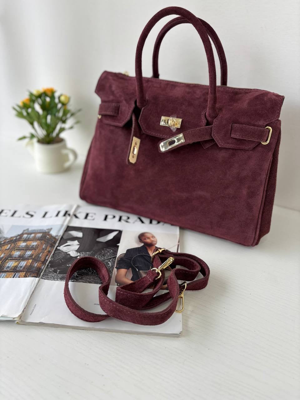 Torino Suede Top-Handle Bag — Italian Genuine Suede