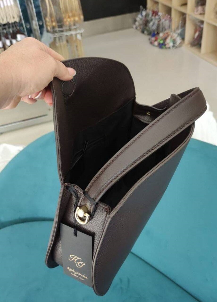 Small Italian Leather Bag with Two Straps and Hidden Magnet
