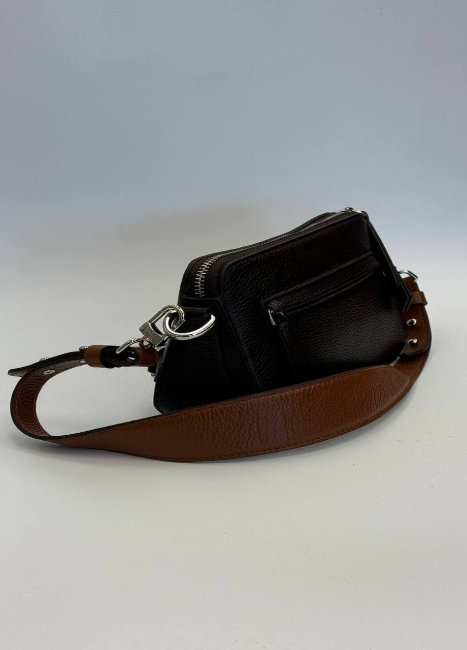 Small Black Bag with Silver Hardware and Long Strap