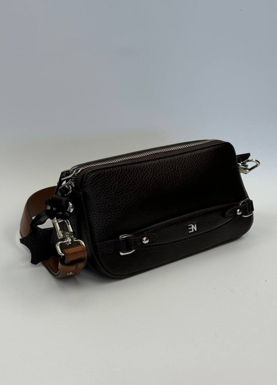 Small Black Bag with Silver Hardware and Long Strap