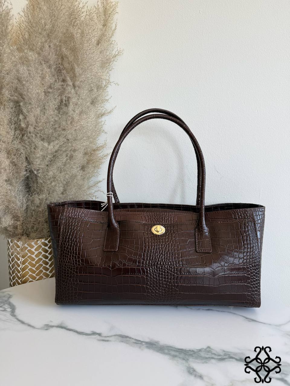 SORELIA – Women's Genuine Italian Leather Shoulder Bag | Made in Italy | Croc-Embossed Texture | Spacious Everyday Handbag