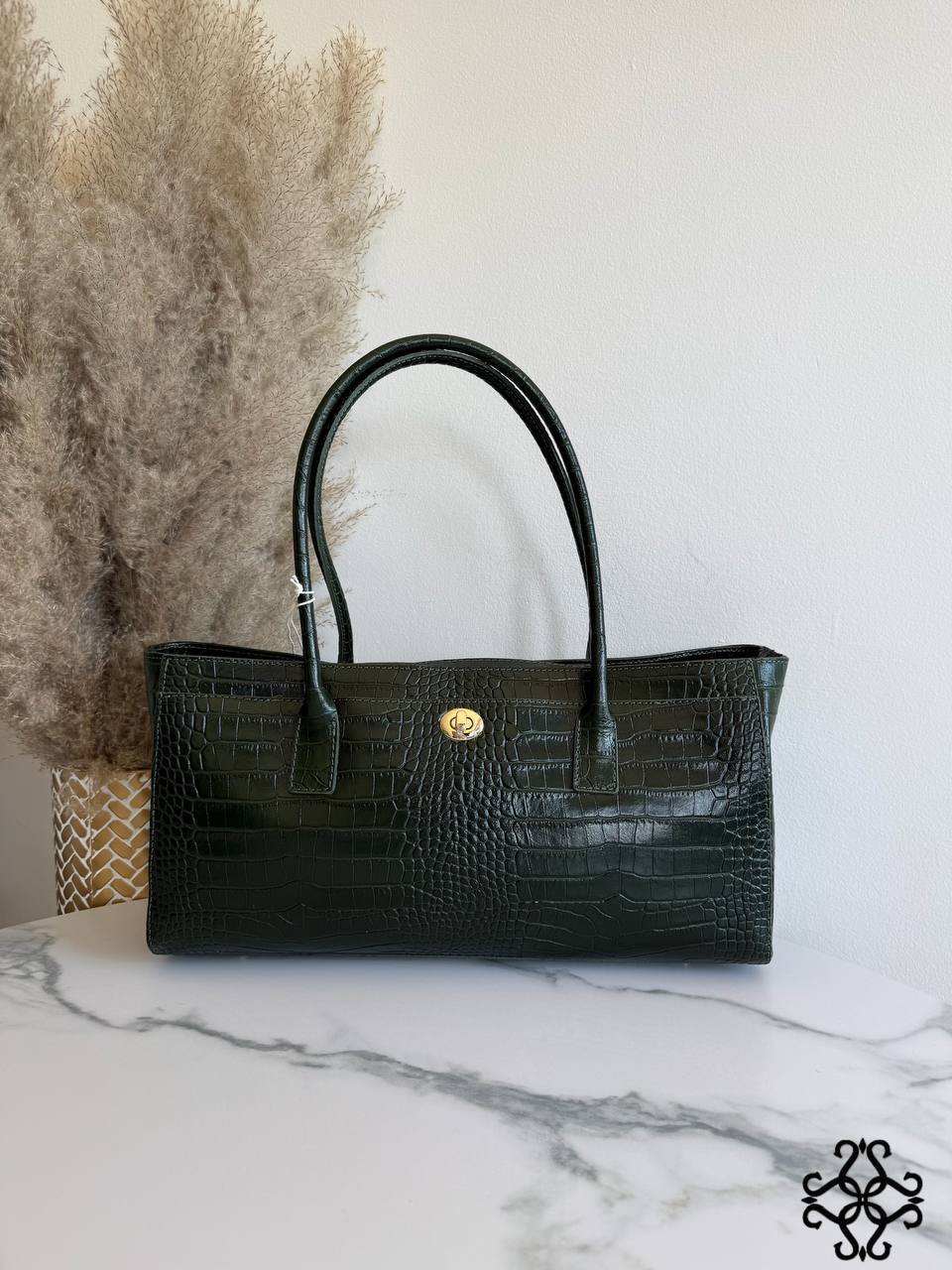 SORELIA – Women's Genuine Italian Leather Shoulder Bag | Made in Italy | Croc-Embossed Texture | Spacious Everyday Handbag