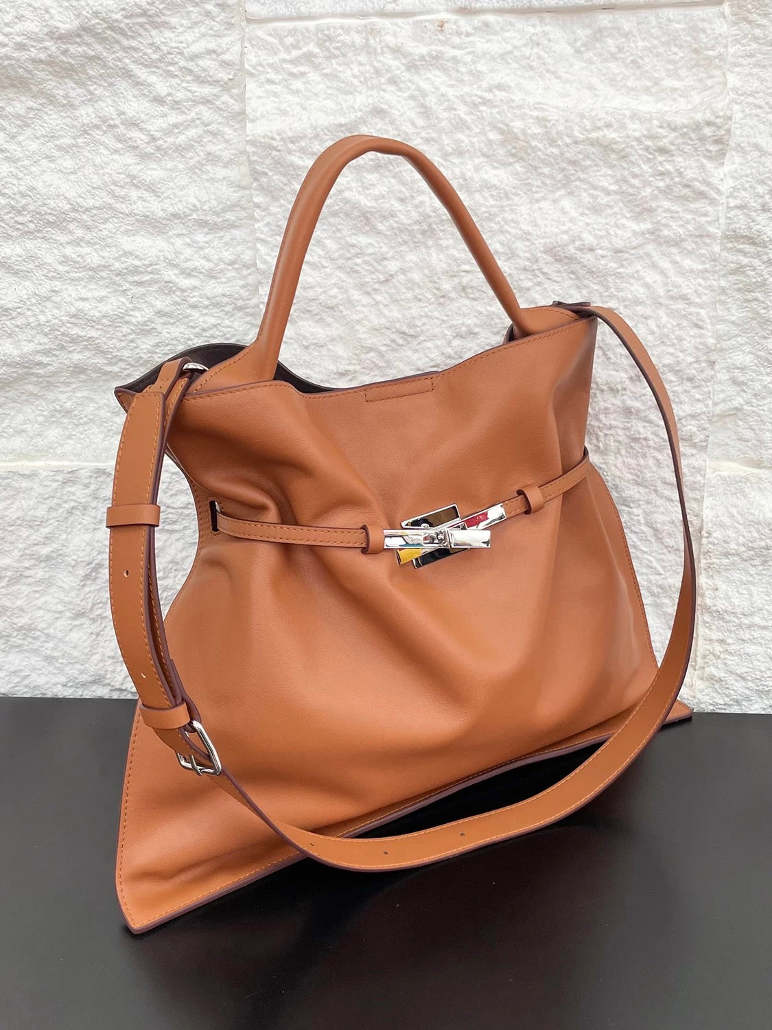 LuxeCity Leather Tote – genuine leather bag with top handle & adjustable strap, fits 14” laptop