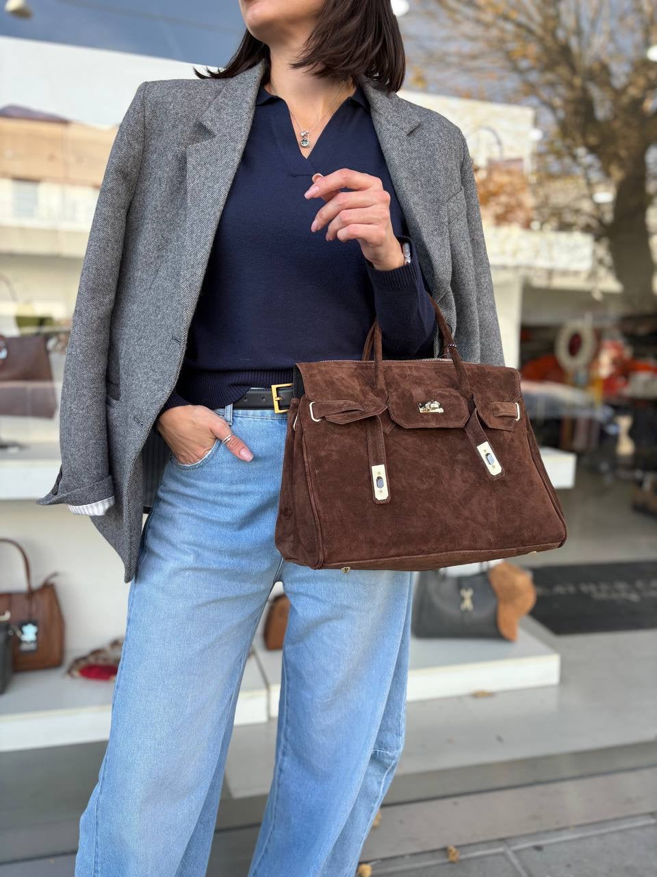 Torino Suede Top-Handle Bag — Italian Genuine Suede