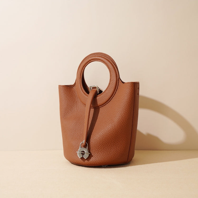 Elegant Duo – Genuine Grained Leather Bag with Cosmetic Pouch and Long Strap