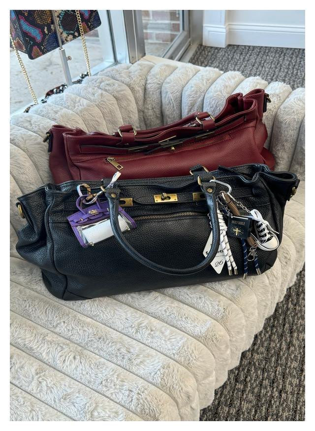 Leather Bag with Top Handle and Long Strap