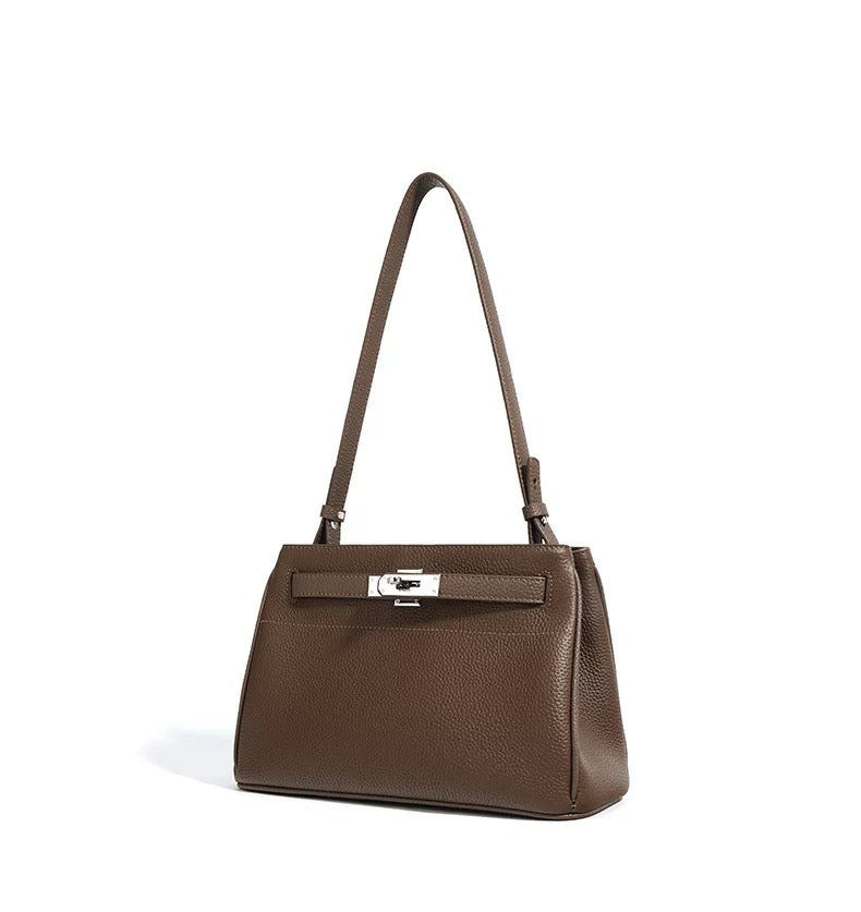 Classic Luxe Adjustable Shoulder Bag – Genuine Leather Handbag with Polished Hardware
