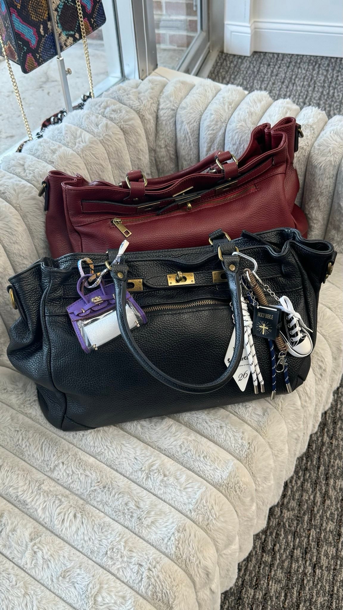 Leather Bag with Top Handle and Long Strap