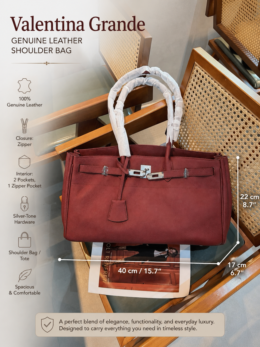 Pre-order. Valentina Grande — Genuine Leather Shoulder Bag
