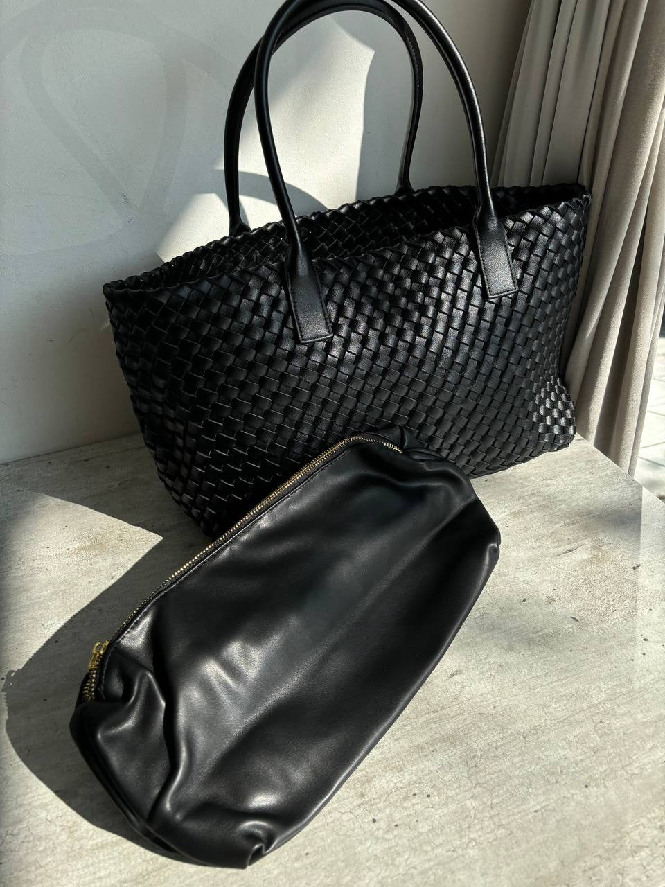 Noir Weave — Shoulder Shopper Bag. Elegance in Every Detail. Made in Italy