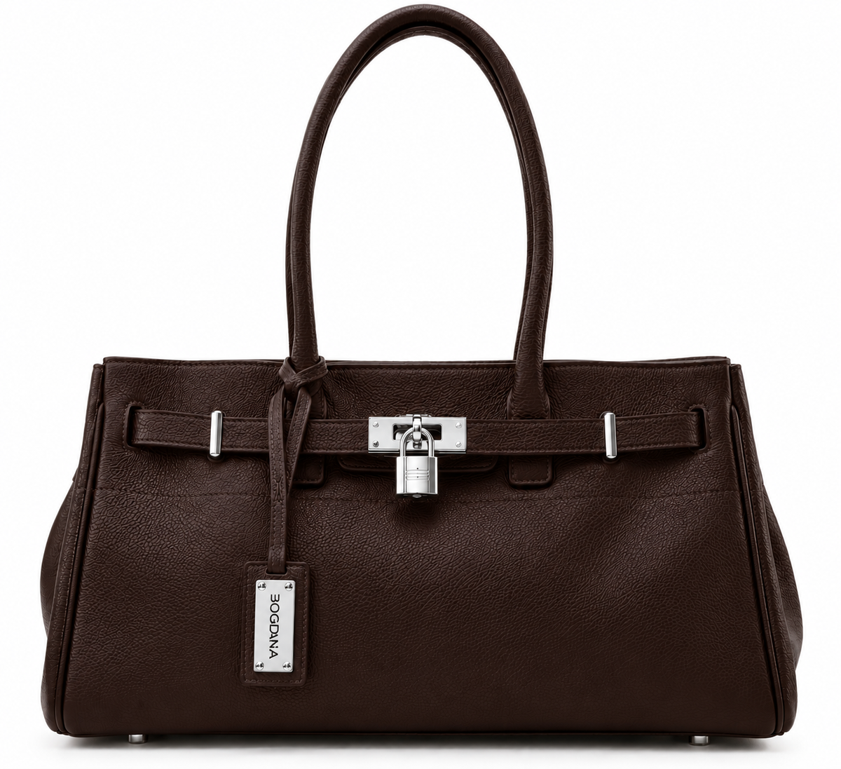 Bogdana Elegance Women's Genuine Leather Shoulder Bag - Black, 40x17x22 cm, Silver-Tone Hardware, 2 Interior Pockets, Hand or Shoulder Carry