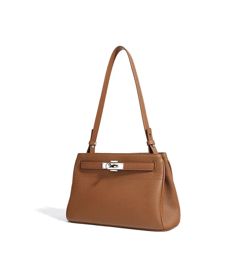 Classic Luxe Adjustable Shoulder Bag – Genuine Leather Handbag with Polished Hardware