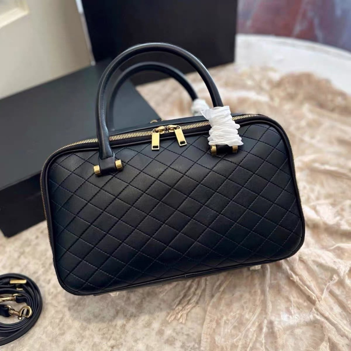 “Elegance Quilted” Genuine Leather Bag with Long Adjustable Strap