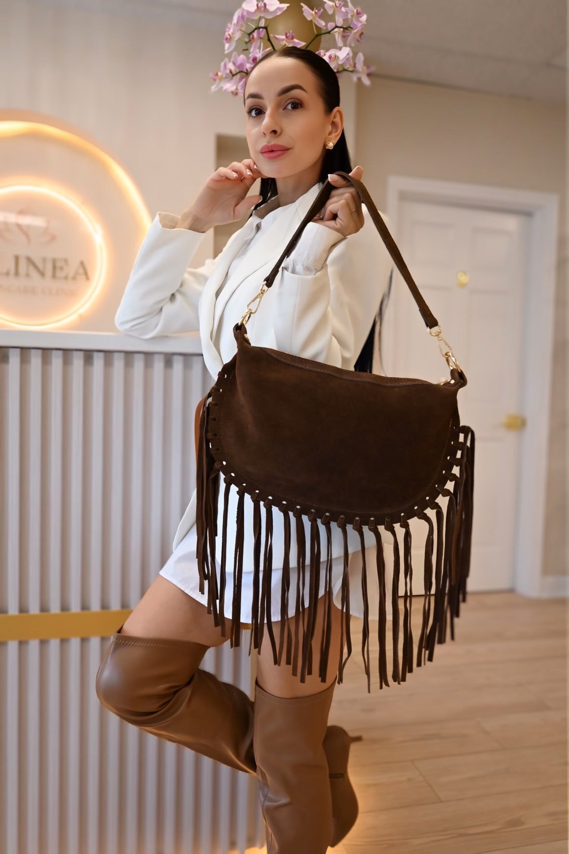 Verona Suede Fringe Bag — Italian Genuine Suede Handbag
