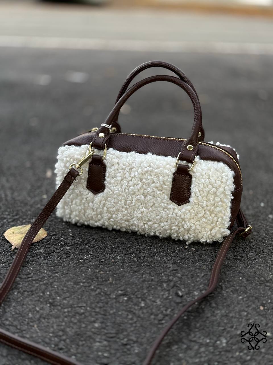 Bogdana Toscana Shearling — Genuine Leather & Shearling Crossbody Bag with Adjustable Strap