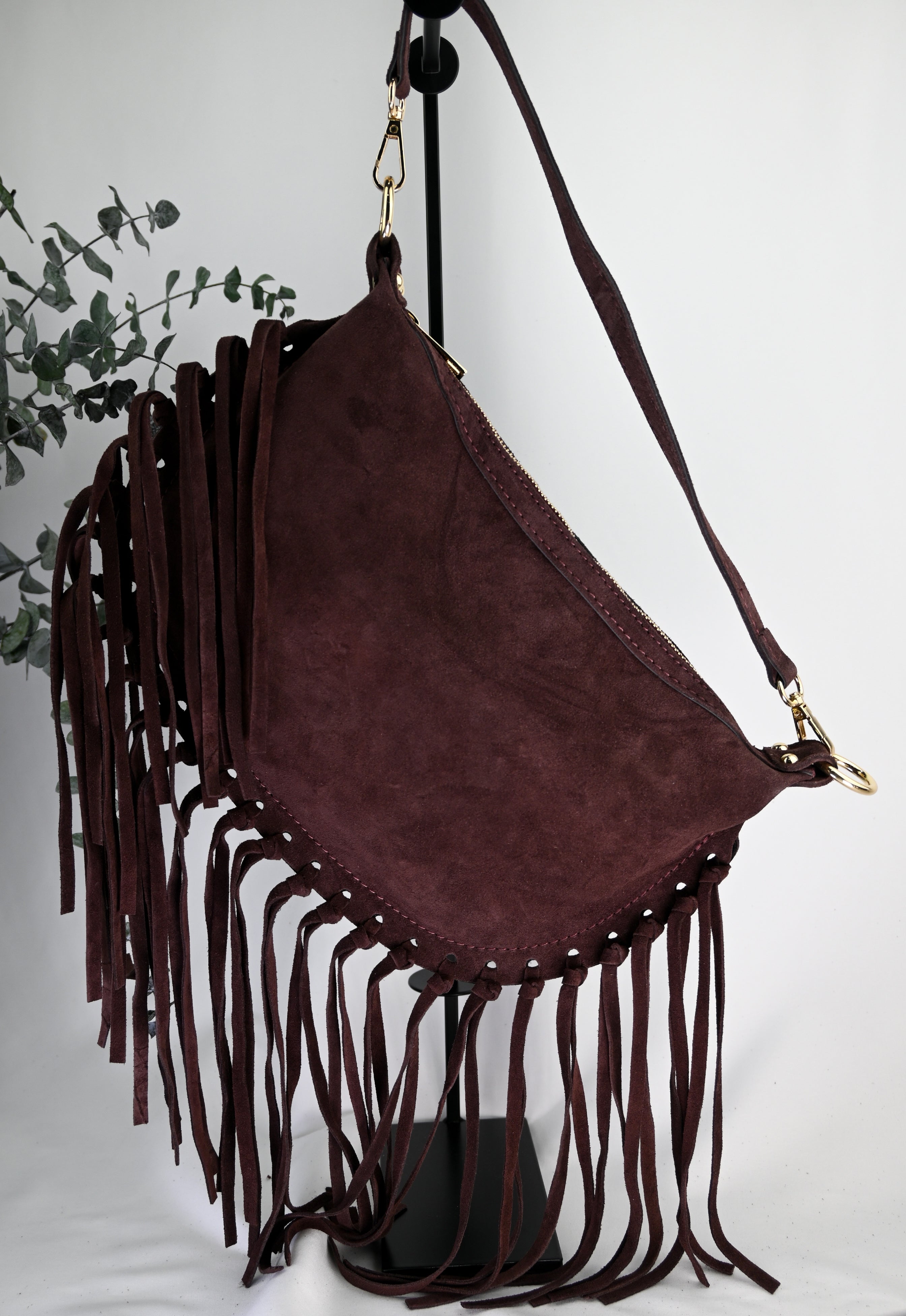 Verona Suede Fringe Bag — Italian Genuine Suede Handbag