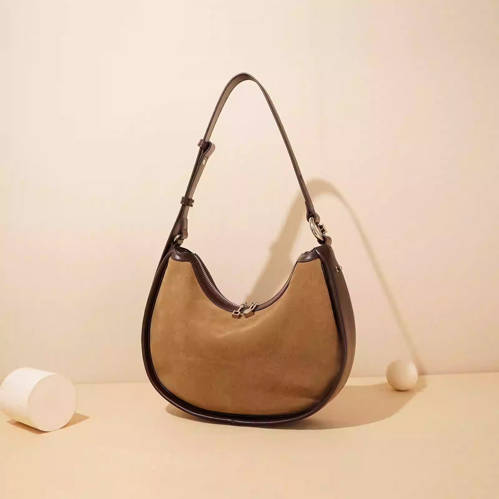 3-in-1 Designer Shoulder Bag – Genuine Leather & Suede | Crescent Crossbody | Adjustable Strap | Minimalist Luxury Handbag
