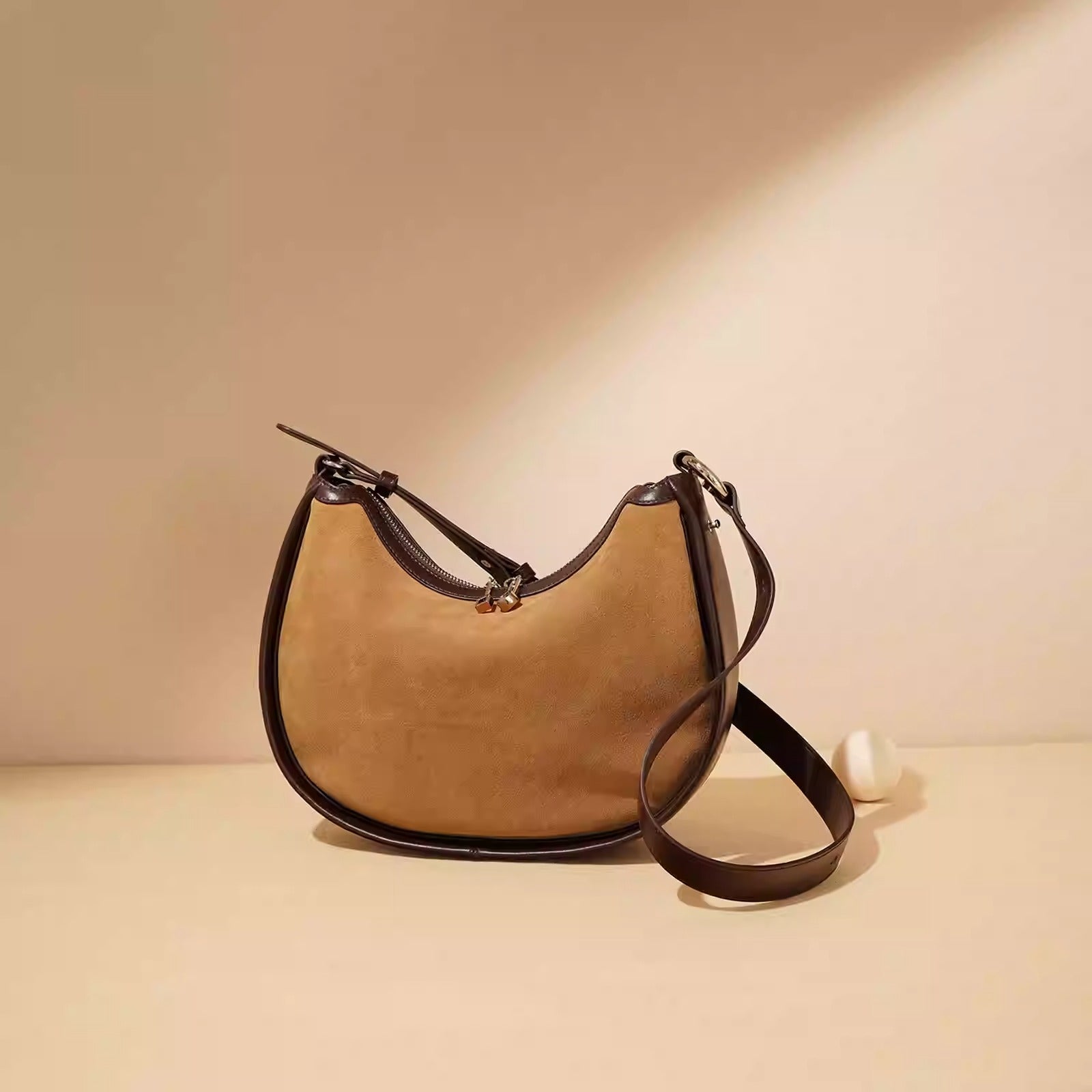 3-in-1 Designer Shoulder Bag – Genuine Leather & Suede | Crescent Crossbody | Adjustable Strap | Minimalist Luxury Handbag