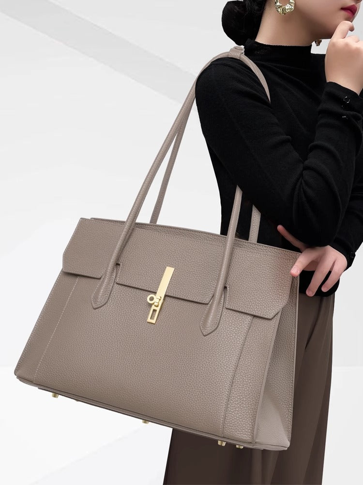 Executive Elegance™ – Women's Leather Work Tote | Professional Handbag | Laptop Bag | 15" x 5" x 11"