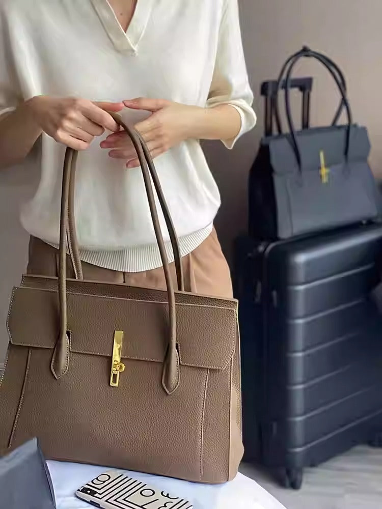 Executive Elegance™ – Women's Leather Work Tote | Professional Handbag | Laptop Bag | 15" x 5" x 11"