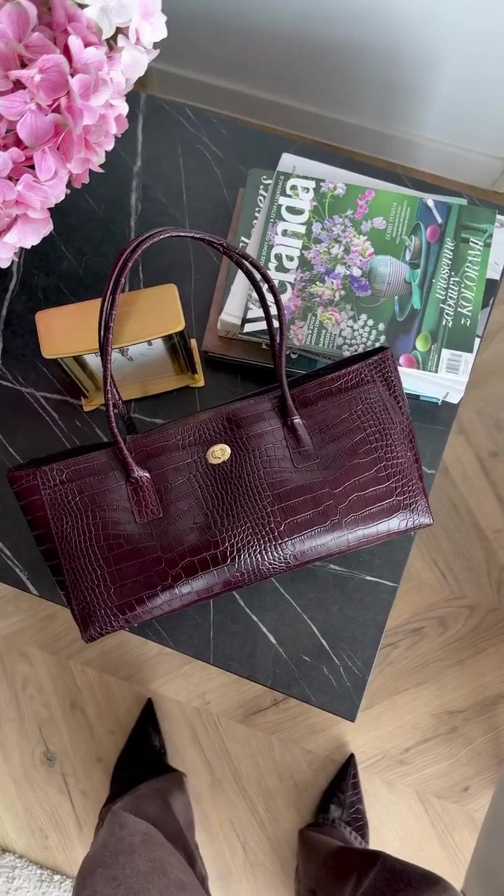 SORELIA – Women's Genuine Italian Leather Shoulder Bag | Made in Italy | Croc-Embossed Texture | Spacious Everyday Handbag