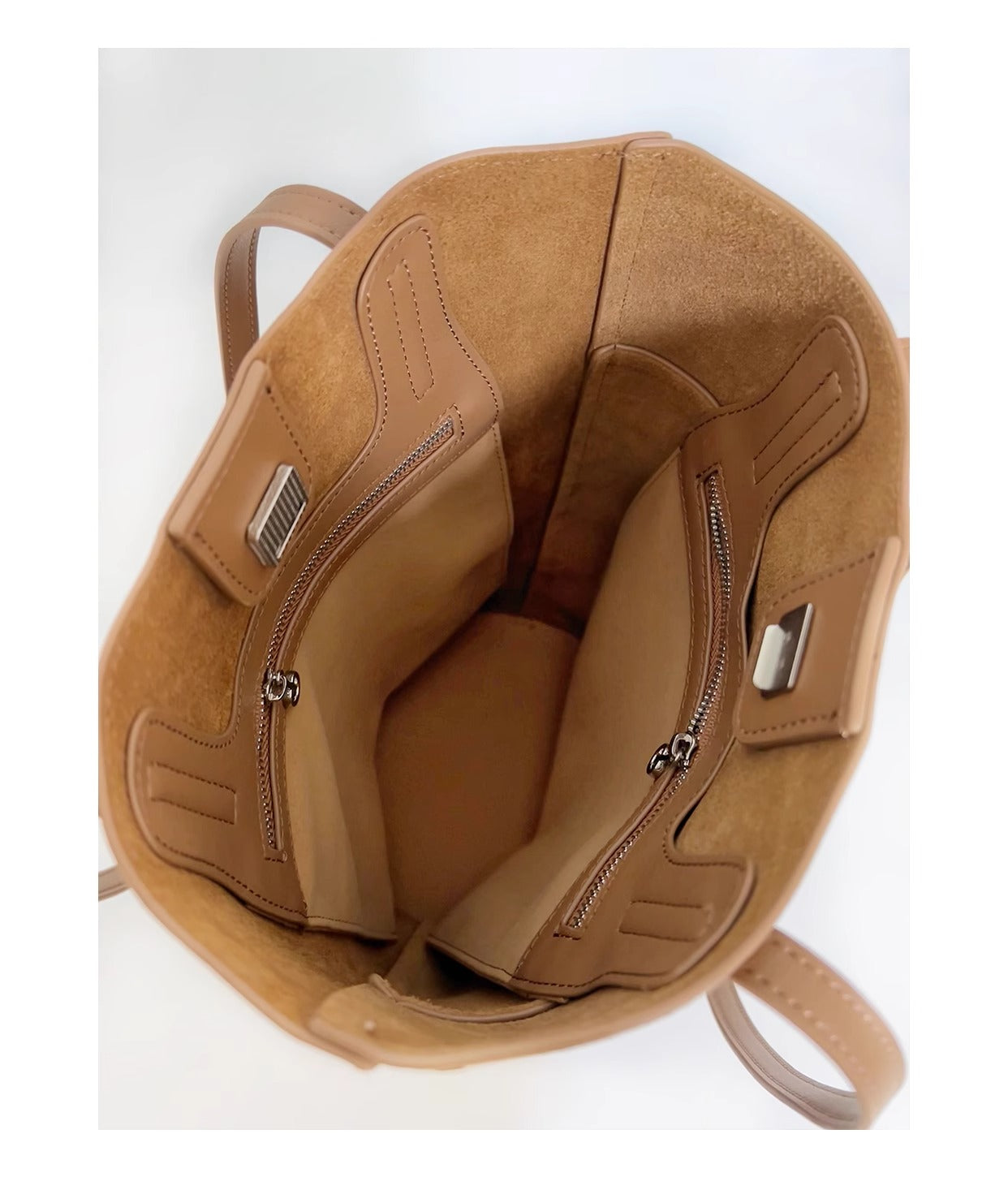 Elegant Barrel Bag in Genuine Leather and Suede