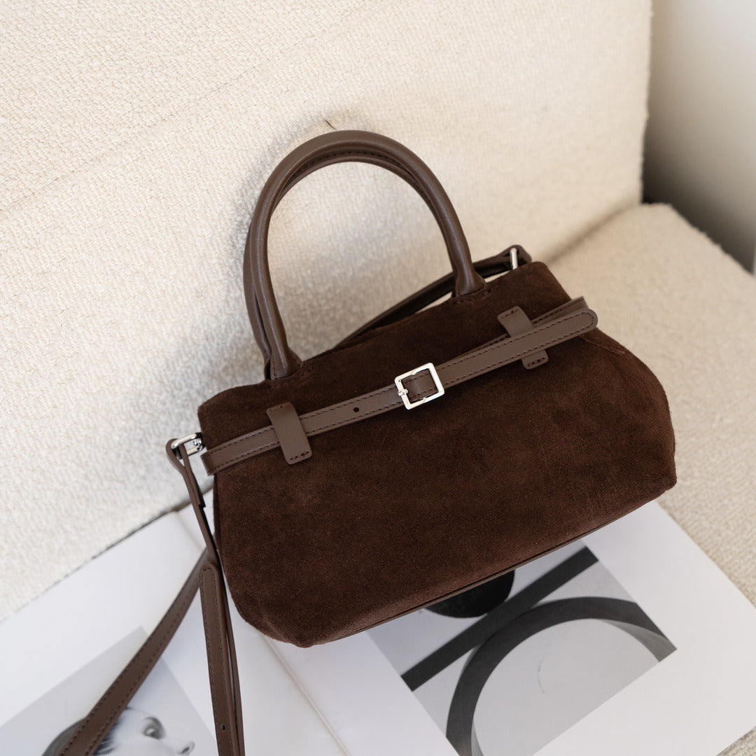 Petite Elegance – Small Genuine Suede and Leather Bag