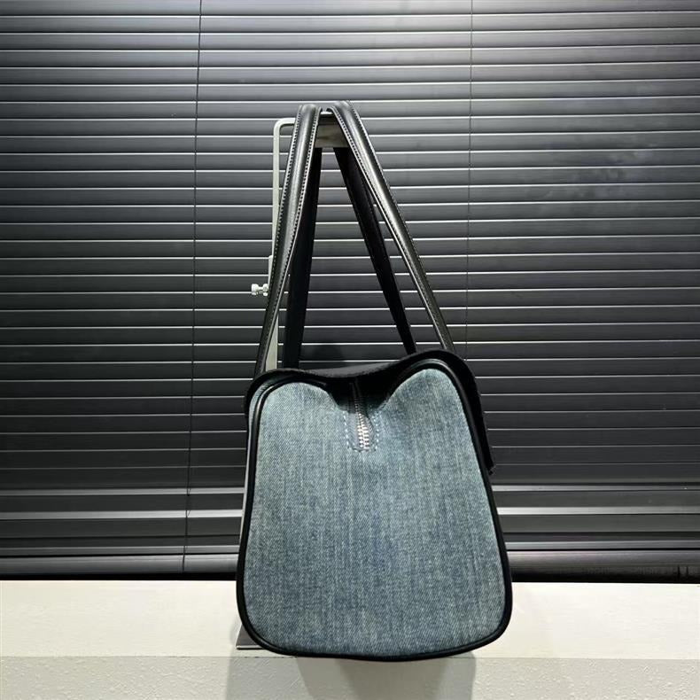 Structured Shoulder Bag – Genuine Leather & Fabric Tote for Everyday Style