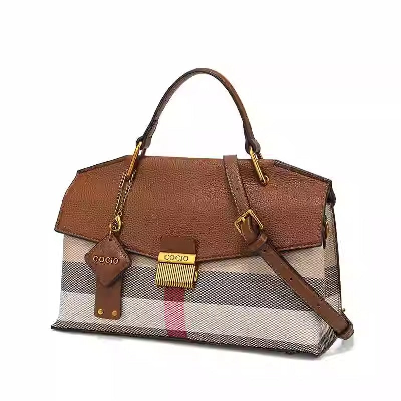 Violetta Grace Structured Shoulder Bag for Women – Faux Ostrich Leather Handbag with Top Handle and Adjustable Strap