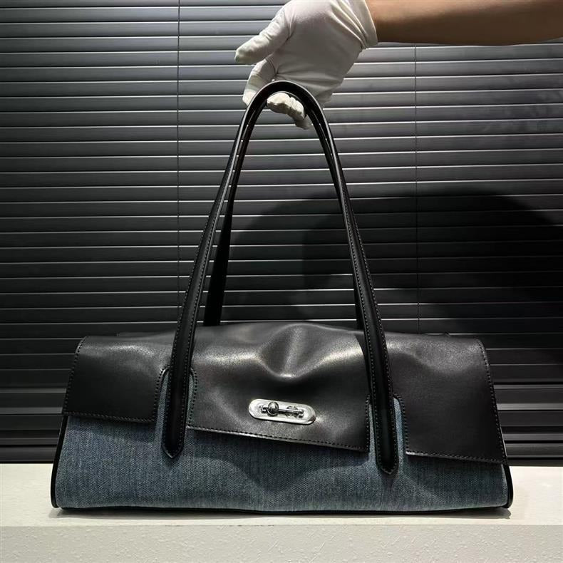 Structured Shoulder Bag – Genuine Leather & Fabric Tote for Everyday Style