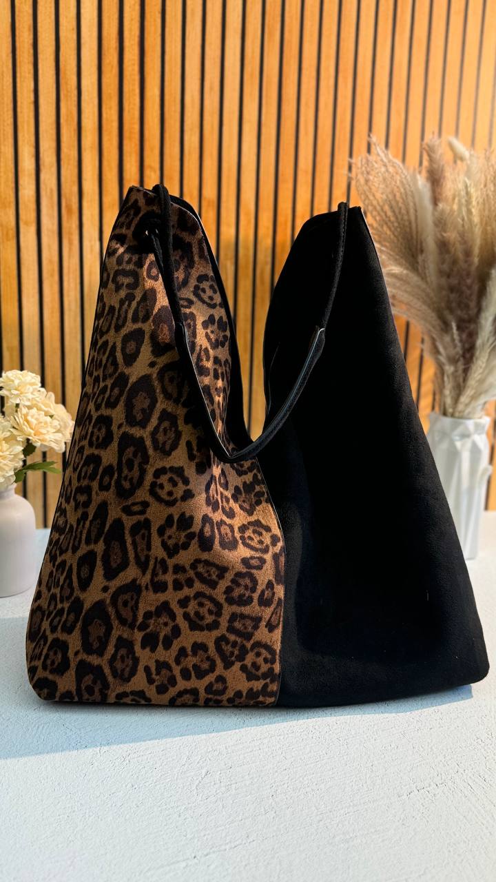 Shopper Bag Made of Genuine Suede and PU with an Inner Pouch