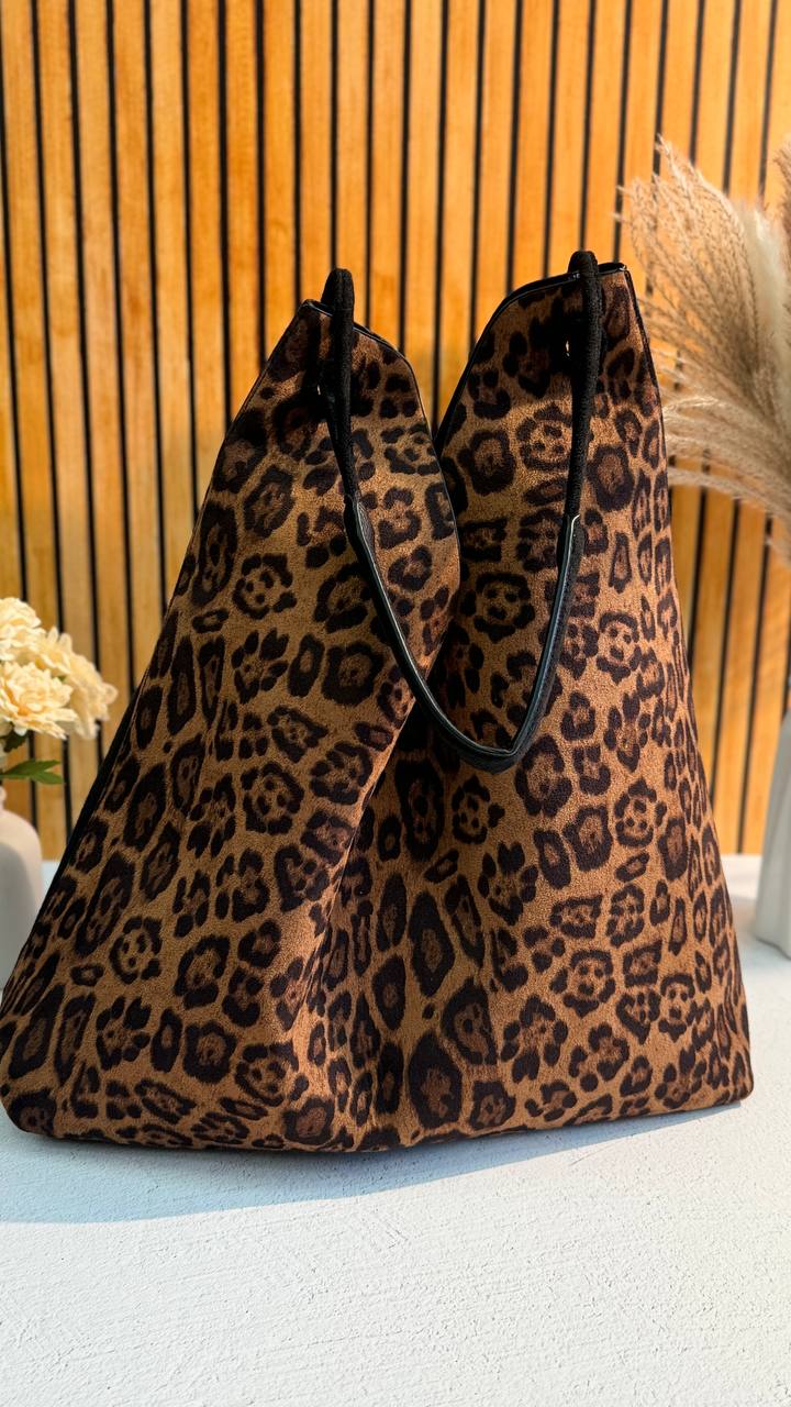 Shopper Bag Made of Genuine Suede and PU with an Inner Pouch