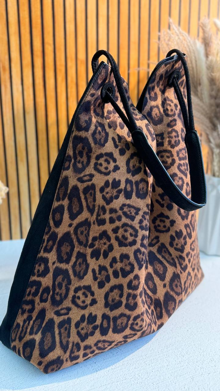Shopper Bag Made of Genuine Suede and PU with an Inner Pouch