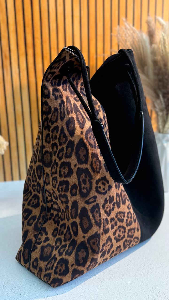 Shopper Bag Made of Genuine Suede and PU with an Inner Pouch