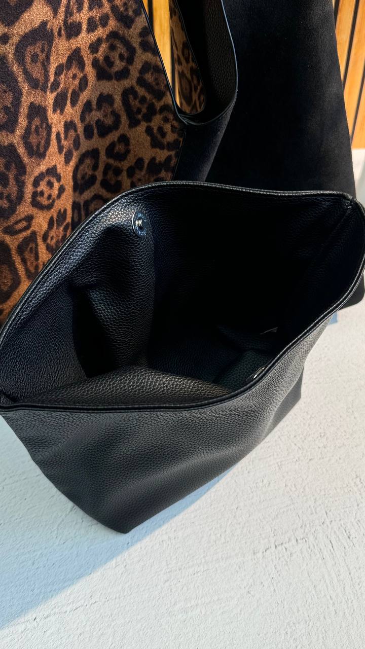 Shopper Bag Made of Genuine Suede and PU with an Inner Pouch