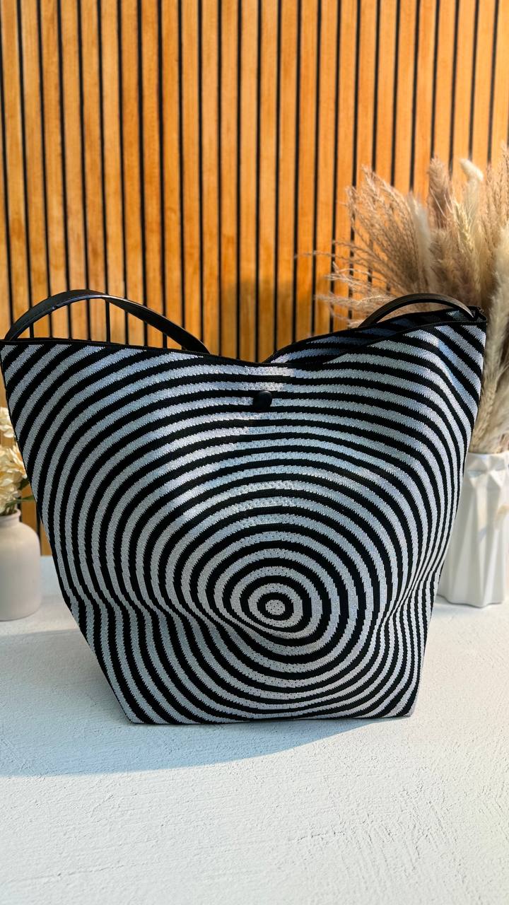 Knitted Shopper Bag with PU Handles
