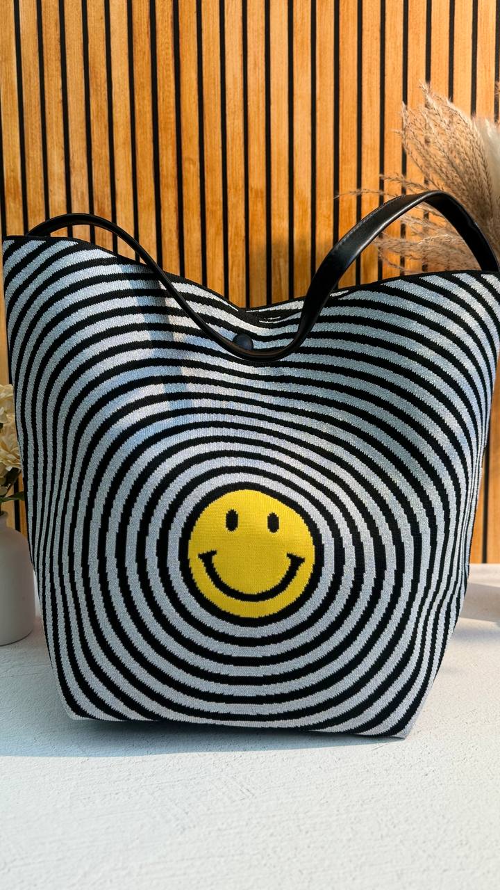 Knitted Shopper Bag with PU Handles