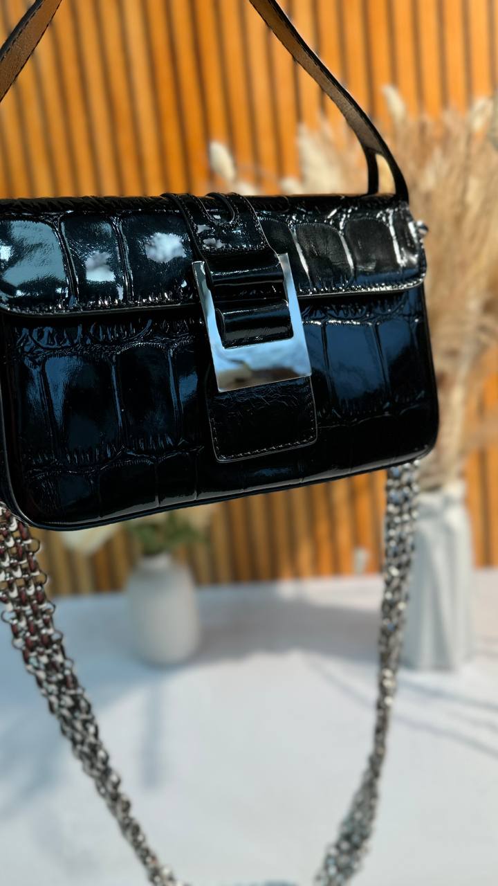 Glossy Chain Genuine Leather Bag