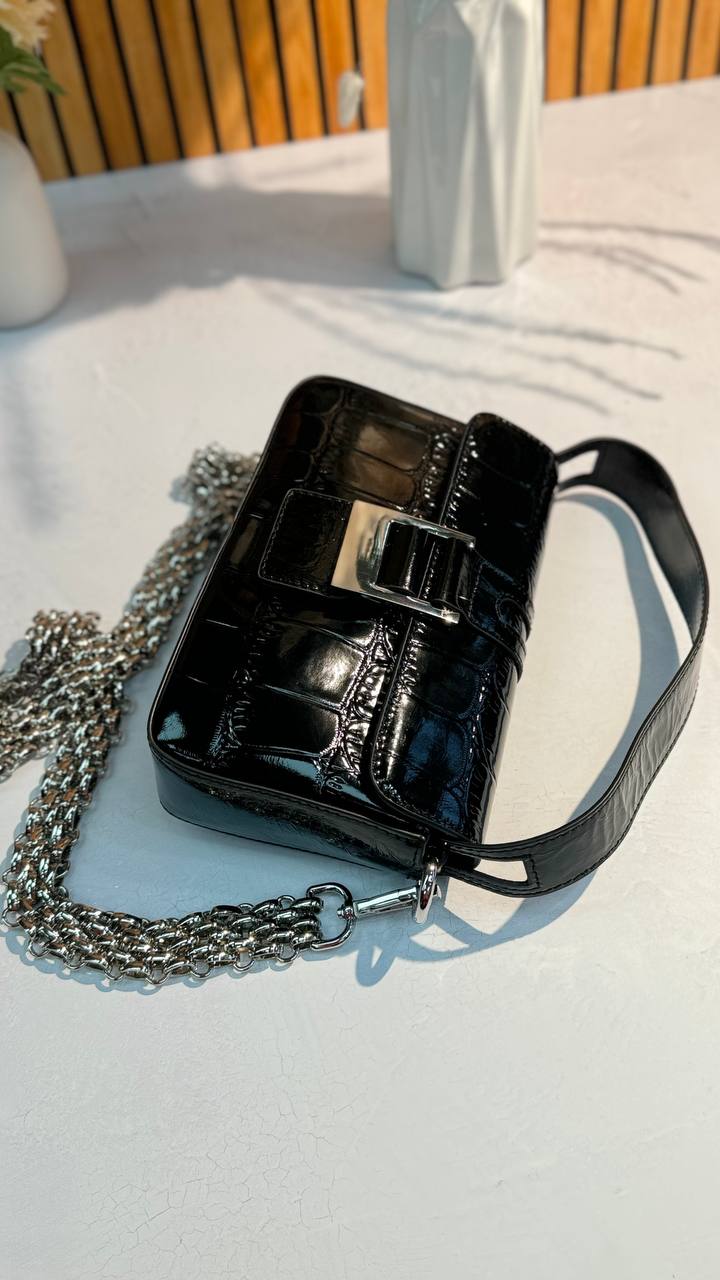 Glossy Chain Genuine Leather Bag
