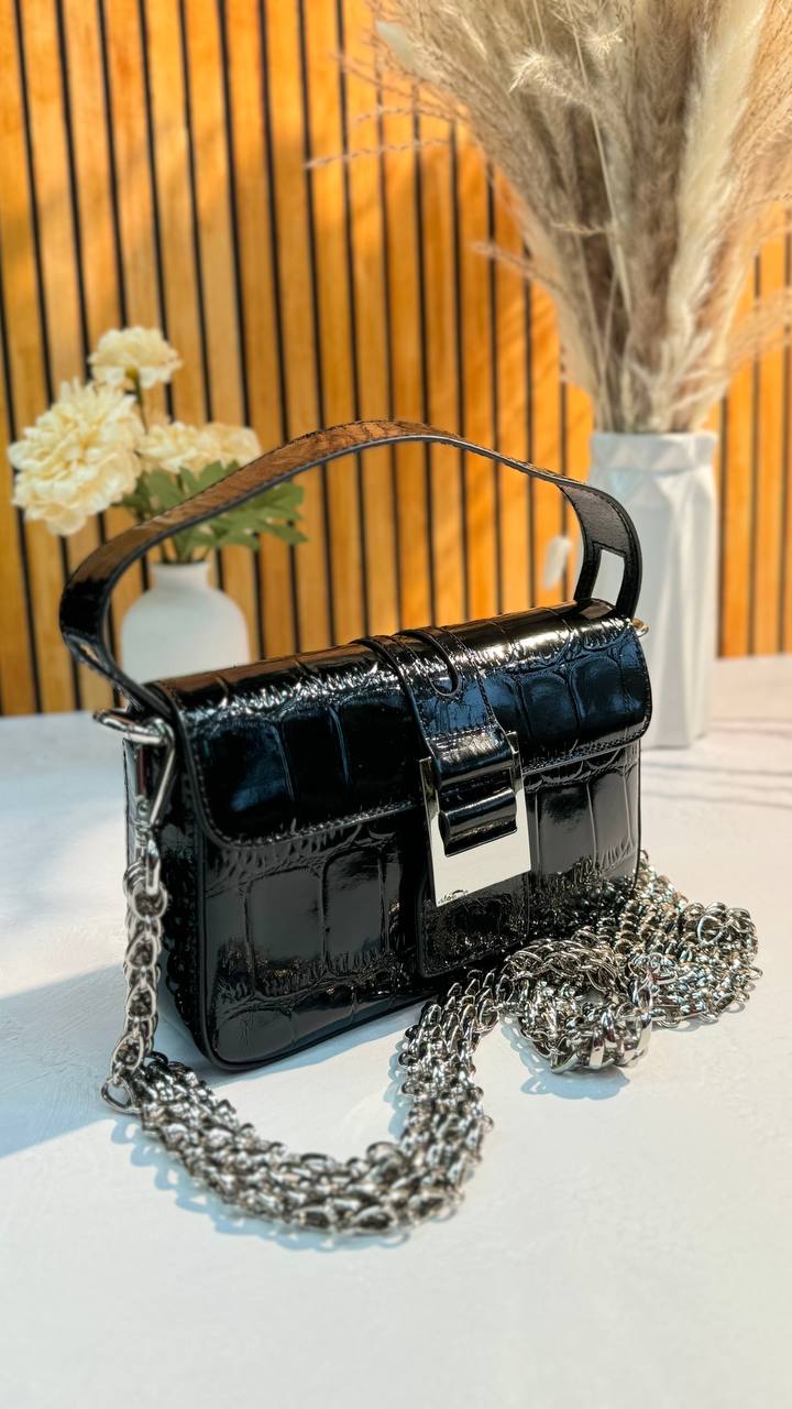Glossy Chain Genuine Leather Bag