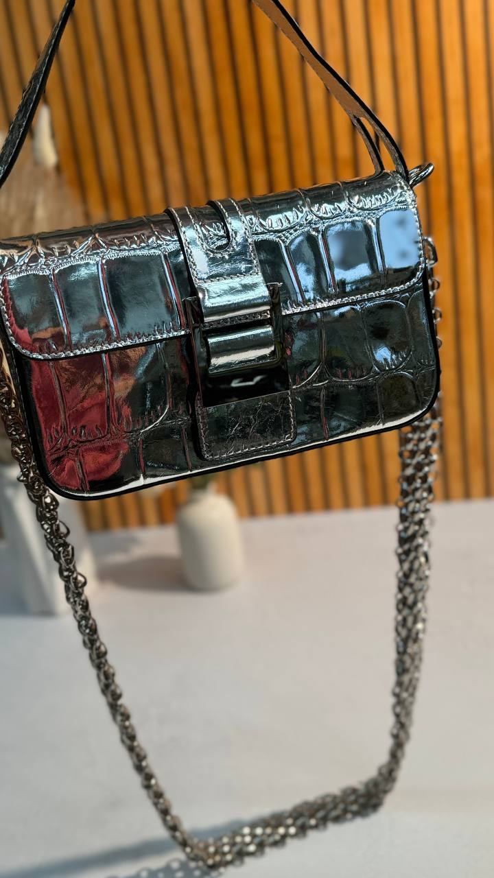 Glossy Chain Genuine Leather Bag