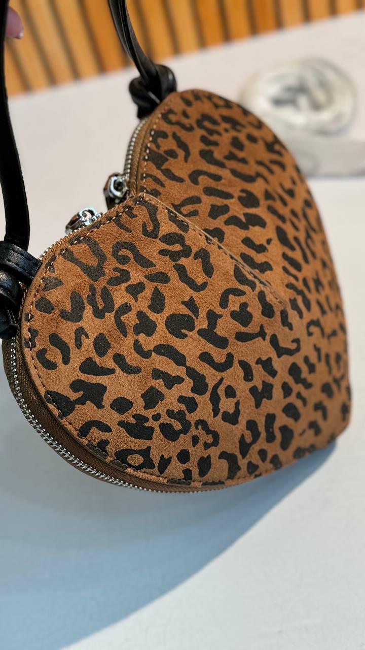 Mini Leather and Suede Handbag “Heart Chic”